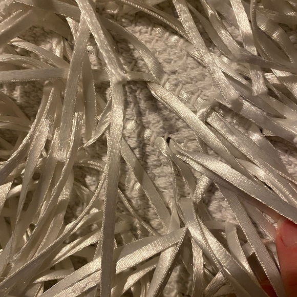 Winter wonderland white (2) Satin ribbon fringe pillows 16” sq & matching throw - Picture 4 of 10